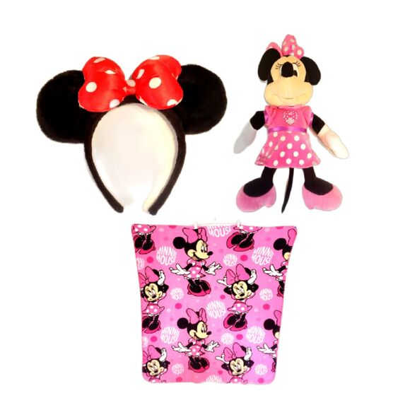 Mickey Mouse Trio Throw Blanket, Furry Minnie Ears Headband, Minnie Mouse Plush - Picture 1 of 13